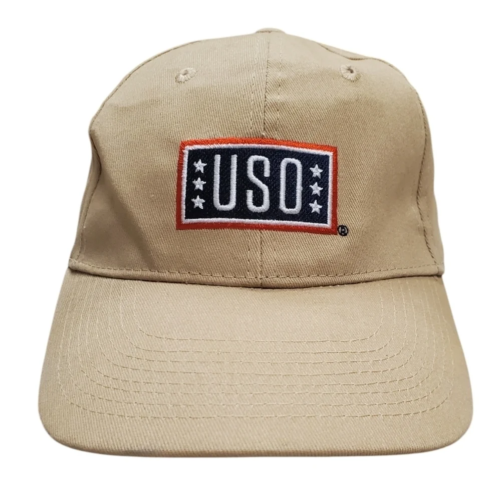 USO Support Our Heroes Slideback Hat Tan OS Adjustable Embroidered Cotton
